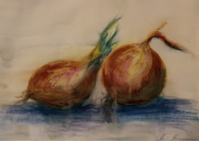 akvarell watercolor still life vaikelu sibul onion 3 Keiu Kuresaar