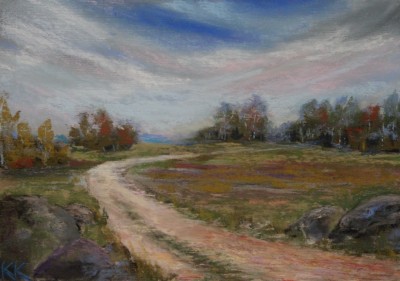 pastel painting landscape maastik pastellmaal Valingu Aila Jõgisoo sügis põld teeKeiu Kuresaar