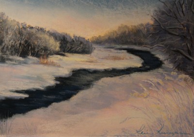 pastel painting landscape maastik pastellmaal Keila jõgi Koolmel talvel Keiu Kuresaar