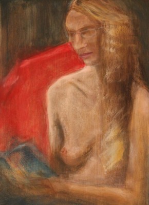 akrüülmaal acrylic painting akt nude istuv naine woman sitting reading  Keiu Kuresaar