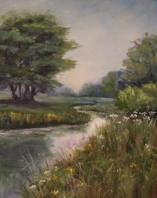 Õlimaal maastik  jõgi river  oil painting landscape Keiu Kuresaar
