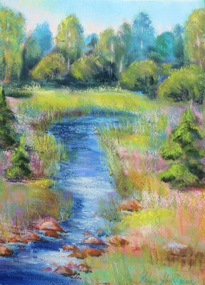 pastel painting pastellmaal metsaoja forest creek 4 Keiu Kuresaar