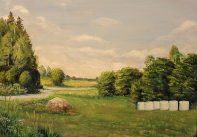 Õlimaal maastik Valingu jõgisoo aila küla kivikurv oil painting 50x70 landscape Keiu Kuresaar